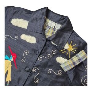 Bleu Bayou Women's S Silk Jacket Embroidered Scenic Dog Walker Dogs Plaid Lining
